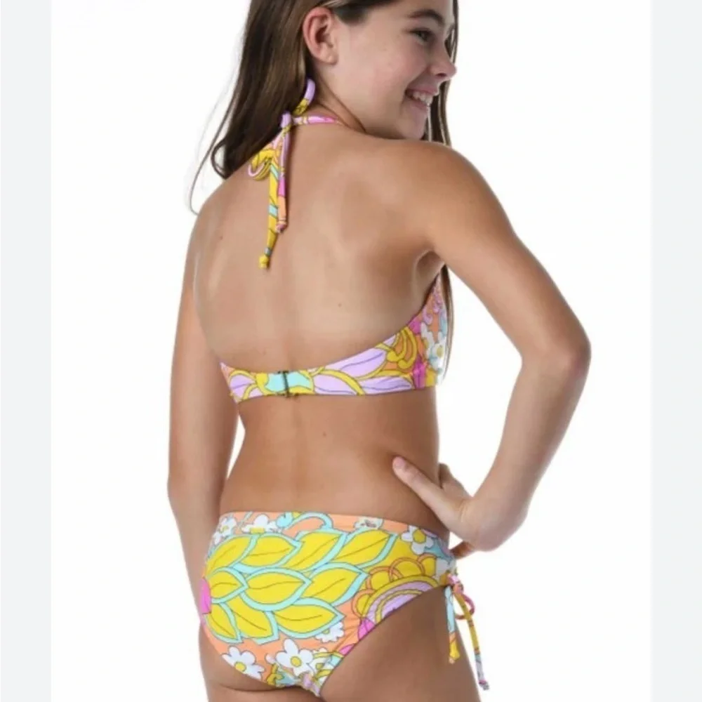Hobie Girl Woodstock Floral Crochet High Neck 2-Pc Swimsuit Girl Sz: 16 NWT